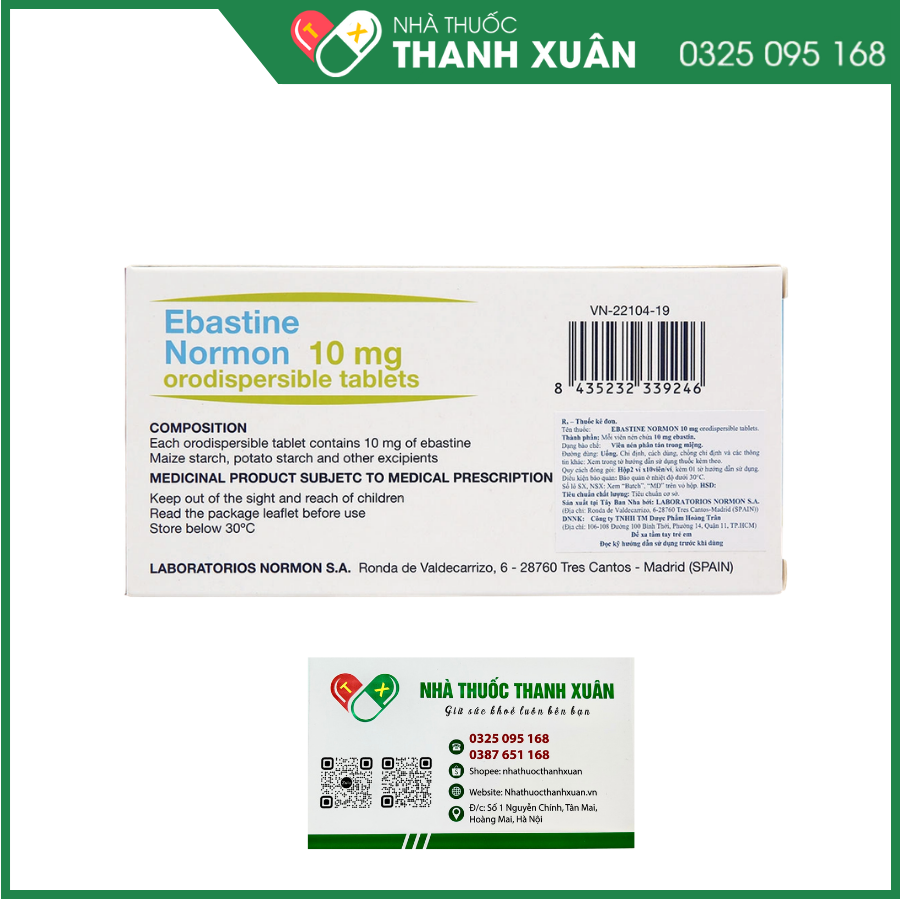 Ebastine Normon 10mg Orodispersible tablets trị viêm mũi, mày đay